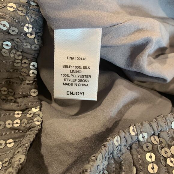 Michael Stars Womens Silver Gray Sleeveless Silk Sequin Gathered Hem Top XS - Picture 3 of 8